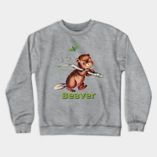 Smiling little beaver carrying a branch Crewneck Sweatshirt